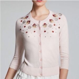 Kate spade kati jewel and sequin cropped sweater 3/4 sleeves light pink size XS